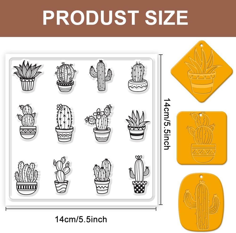 CHGCRAFT Polymer Clay Texture Sheet Cactus Clear Clay Texture Mat Silicone Molding Pattern Pad for Making Earrings Jewelry, 5.5x5.5inch