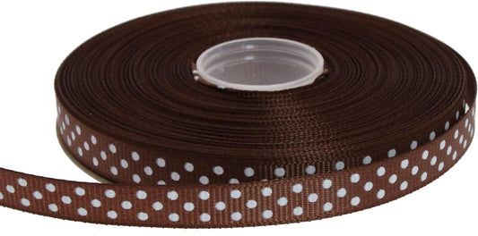 Polka Dot Grosgrain Ribbon 25 Yard Each Roll 100% Polyester (3/8", Coffee)