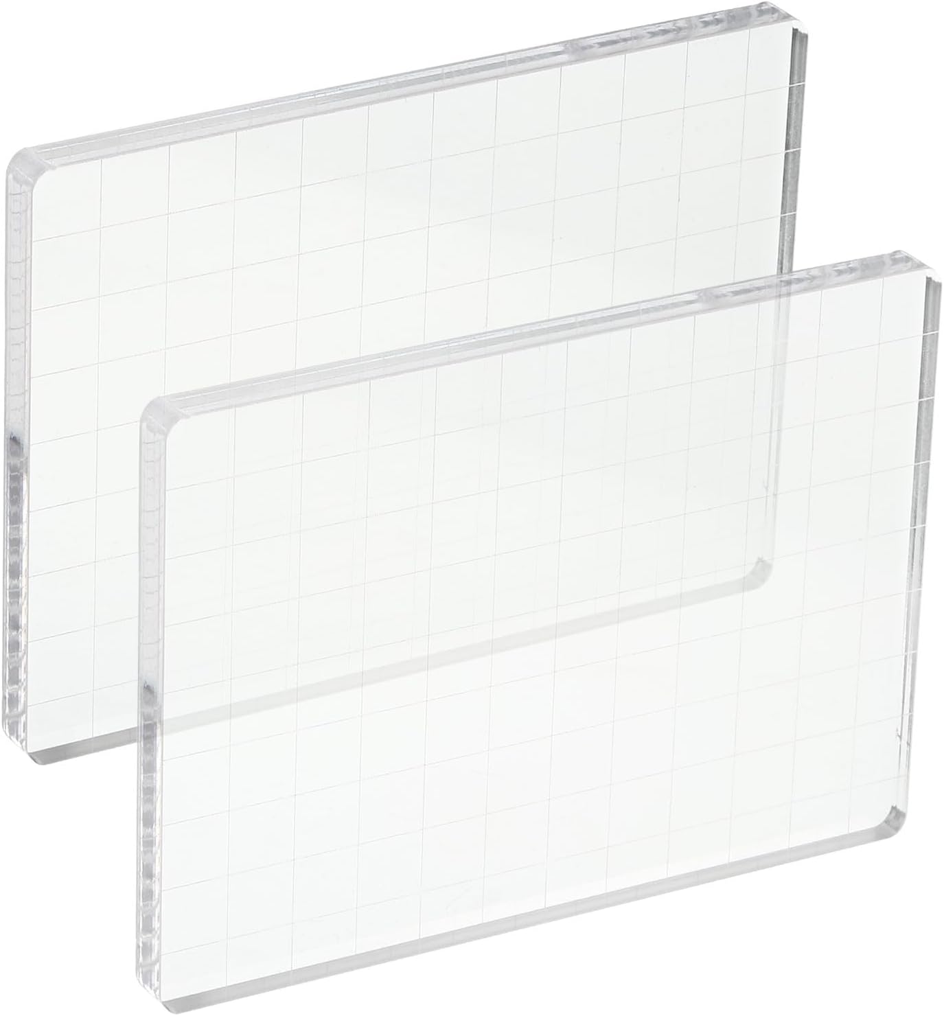 PATIKIL 5" x 3.5" Acrylic Stamp Block, 2 Pack Clear Stamping Block with Grid Lines Decorative Mounting Blocks Square for Scrapbooking DIY Crafts Card Making