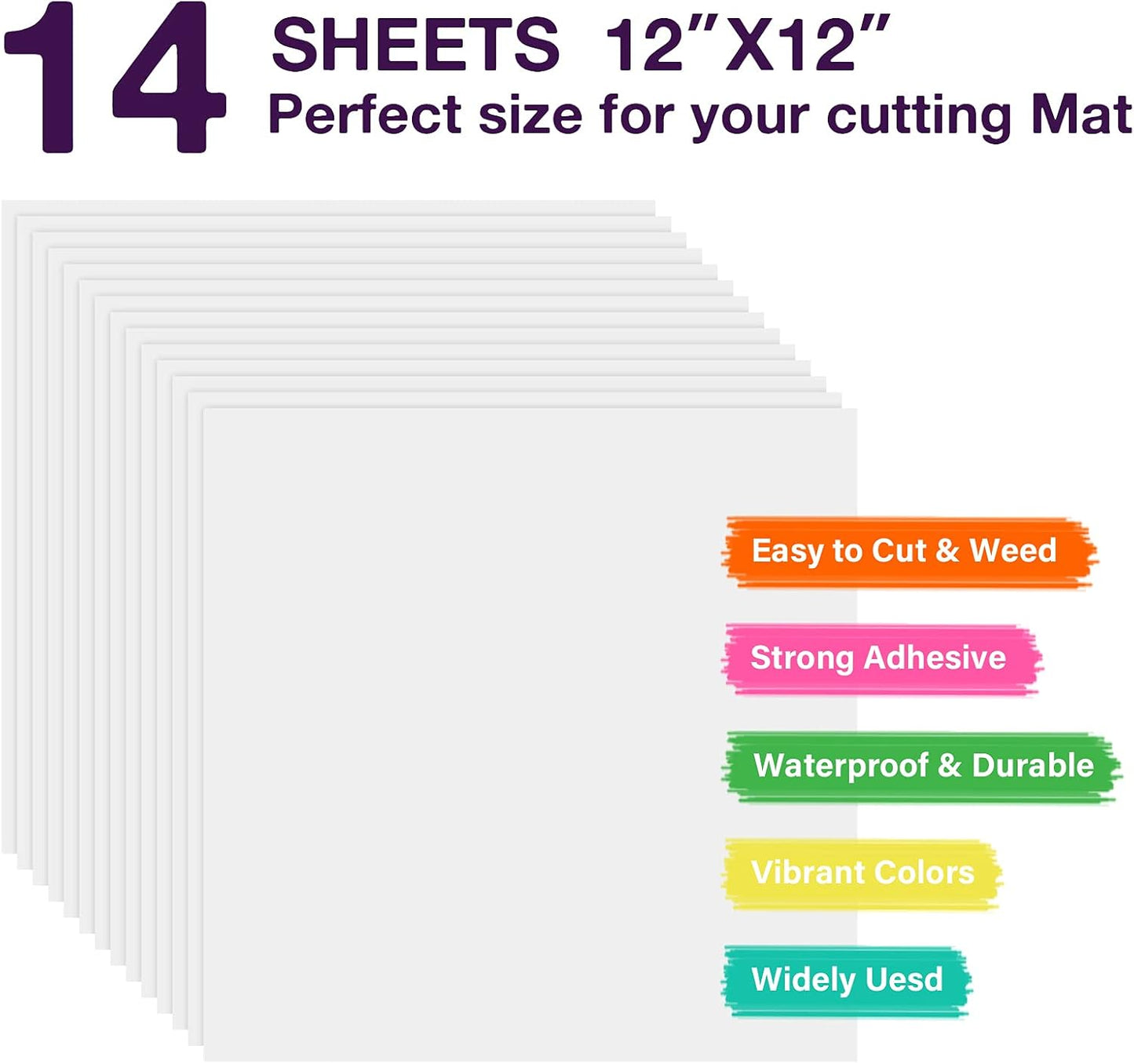 HTVRONT White Permanent Vinyl - 14 Pack 12" x 12" Glossy White Bundle for Cutting Machines, Permanent Adhesive Vinyl Sheets for Craft Projects and Party Decoration Ideal(Glossy)