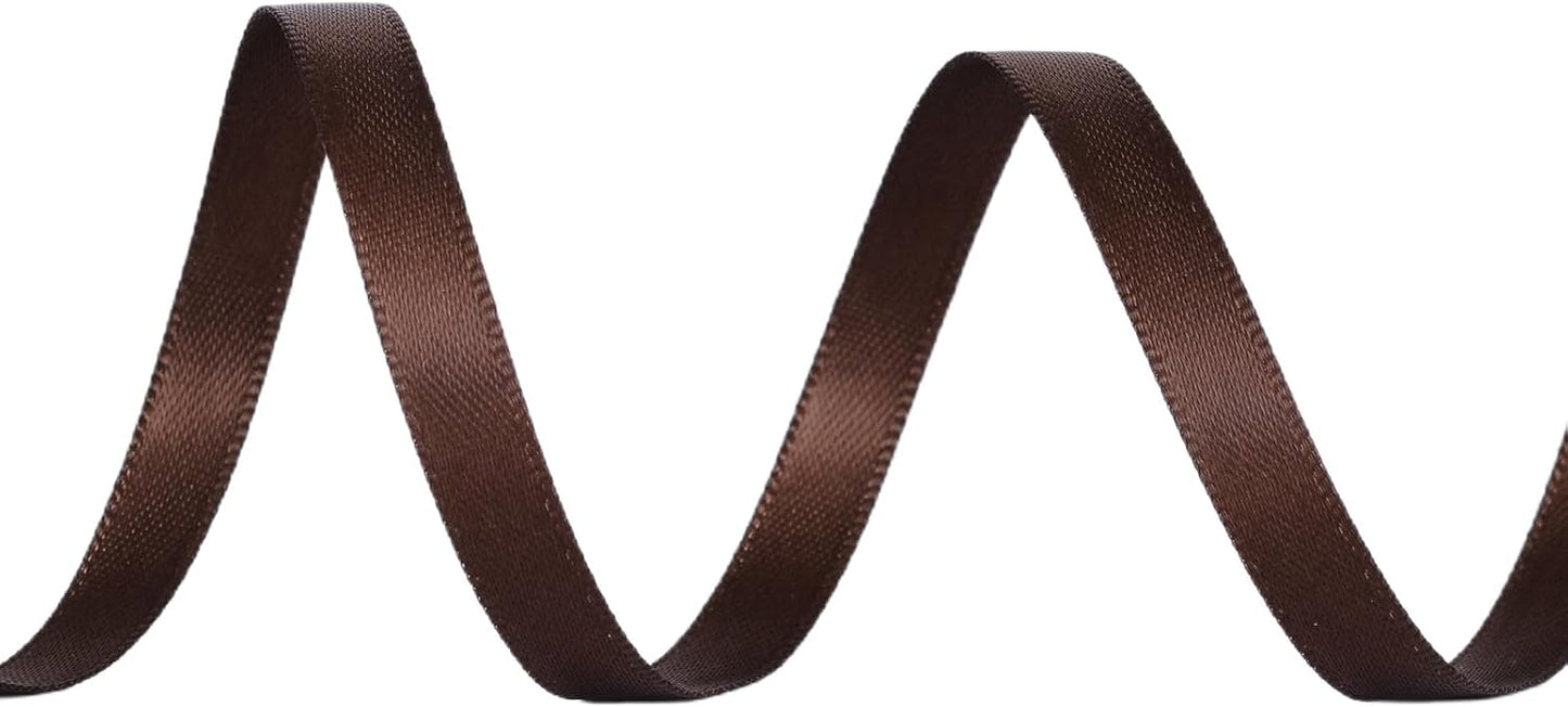 YAMA Brown Double Faced Satin Ribbon 1/4 Inch 25 Yards Brown Ribbon for Gift Wrapping Crafts Hair Bows Wedding Party Decoration