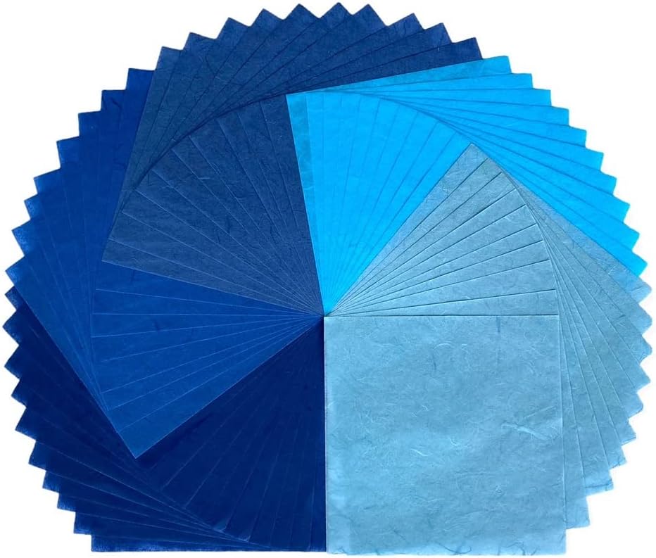 50 Sheets 6 x 6 Inches Natural Fiber Mulberry paper Sheets Square Origami Paper Arts Folding Craft, Decoration Paper, Square Folding Paper for DIY Crafts (Ocean Blue Tone, 6x6 Inch)