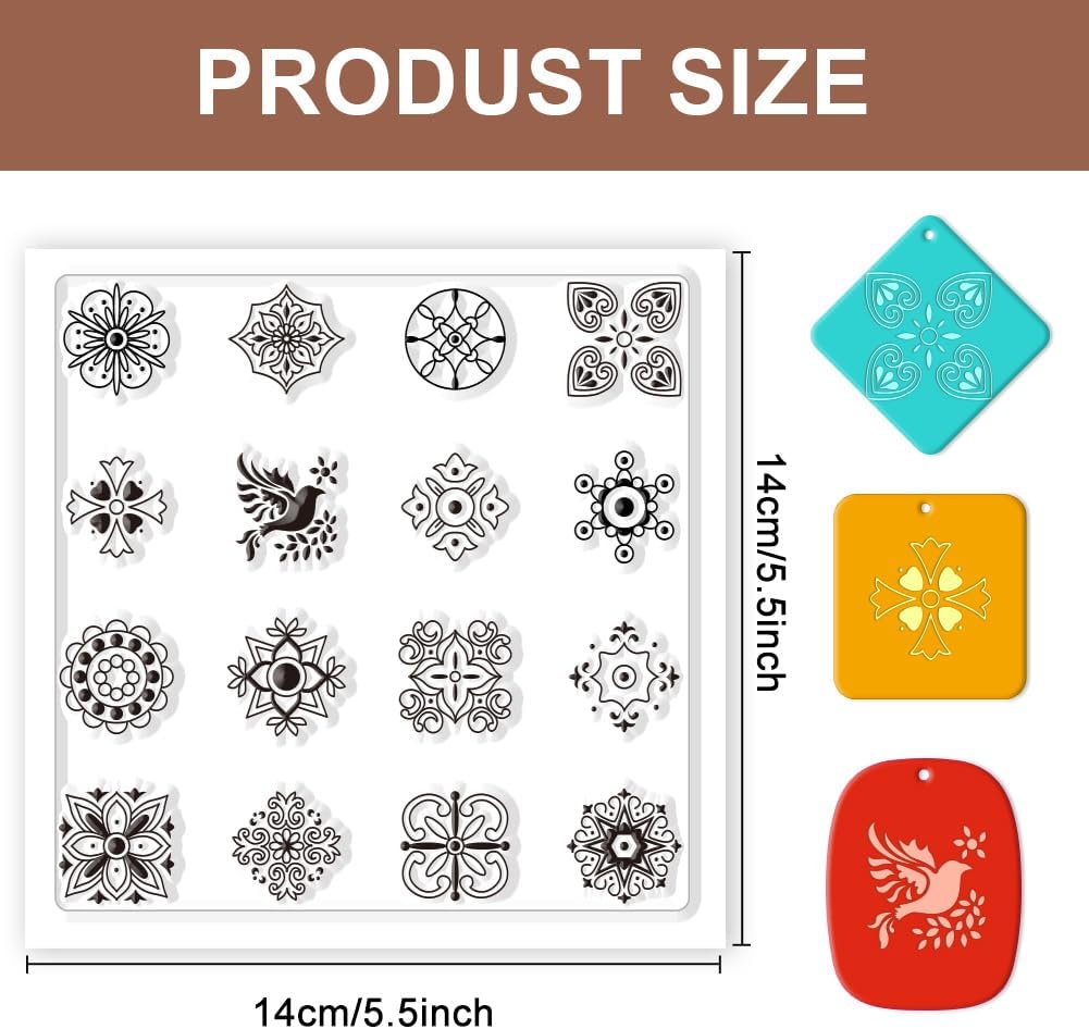 CHGCRAFT Polymer Clay Texture Sheets Boho Polymer Clay Texture Mat Silicone Texture Stamp Clay Modeling Pattern Pad Silicone Clay Texture Mat for Making Earrings Jewerly 5.5x5.5inch