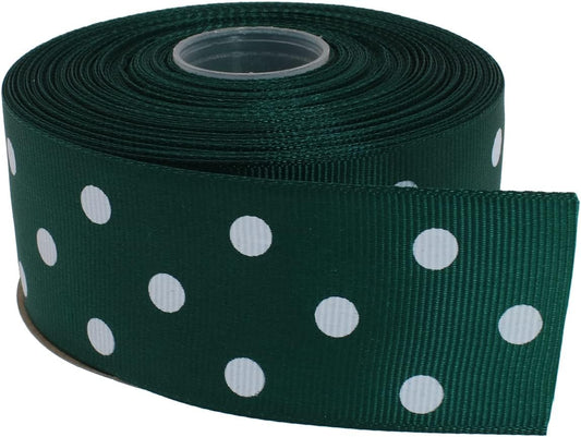 Polka Dot Grosgrain Ribbon 25 Yard Each Roll 100% Polyester (1/1-2", Dark Green)
