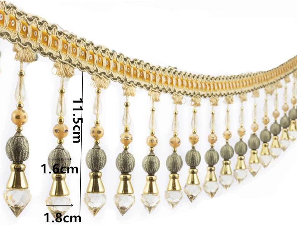 3yards Beading Fringe Trimming Long Beads Tassel Curtain Trim Ribbon Trim for Cover Edge Decorative (Gold)