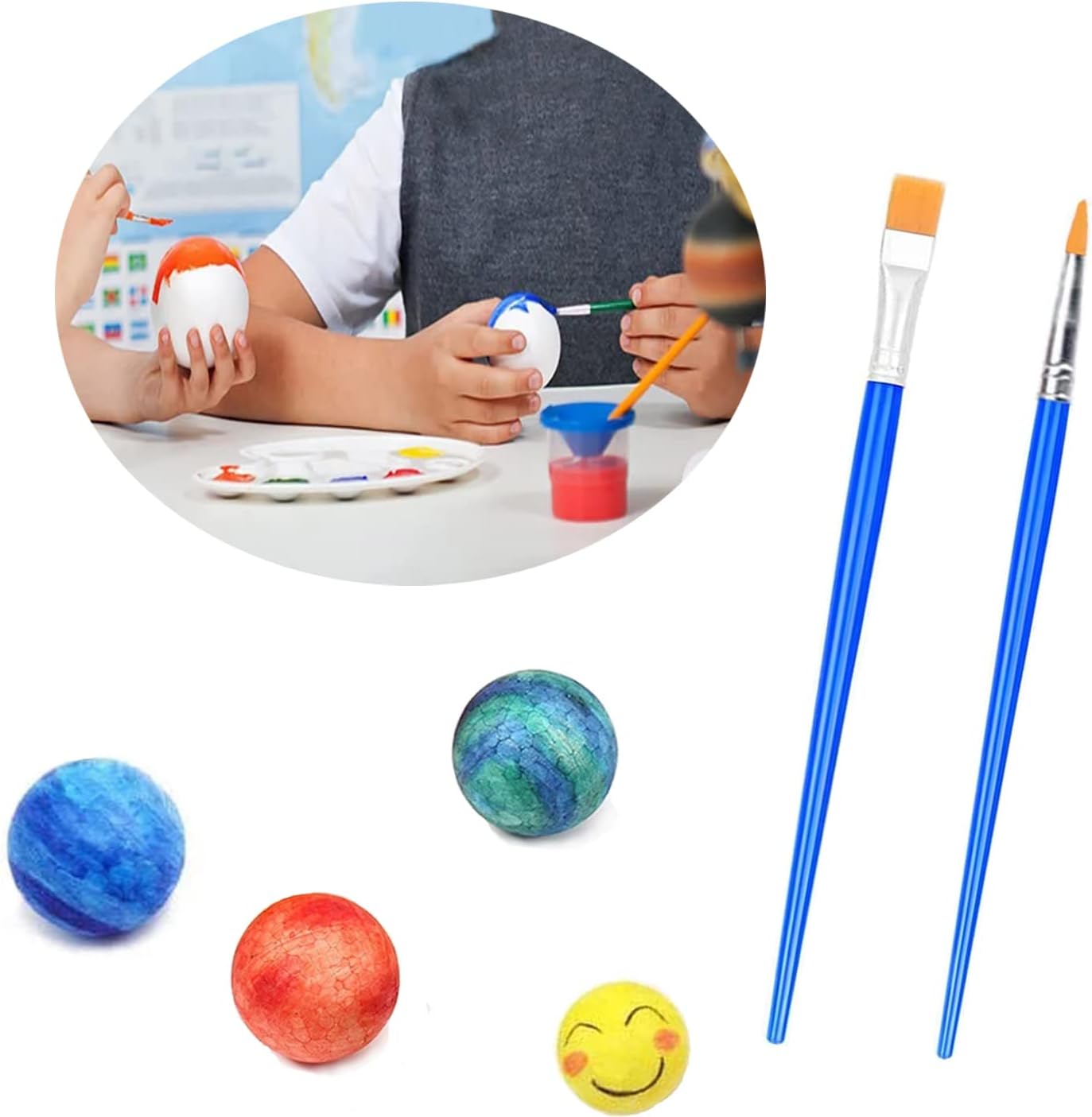 hesmartly 100 Pack 1 Inch Craft Foam Balls,White Polystyrene Smooth Round Balls and 2 Pieces Painting Brushes for DIY Projects Arts and Crafts Supplies