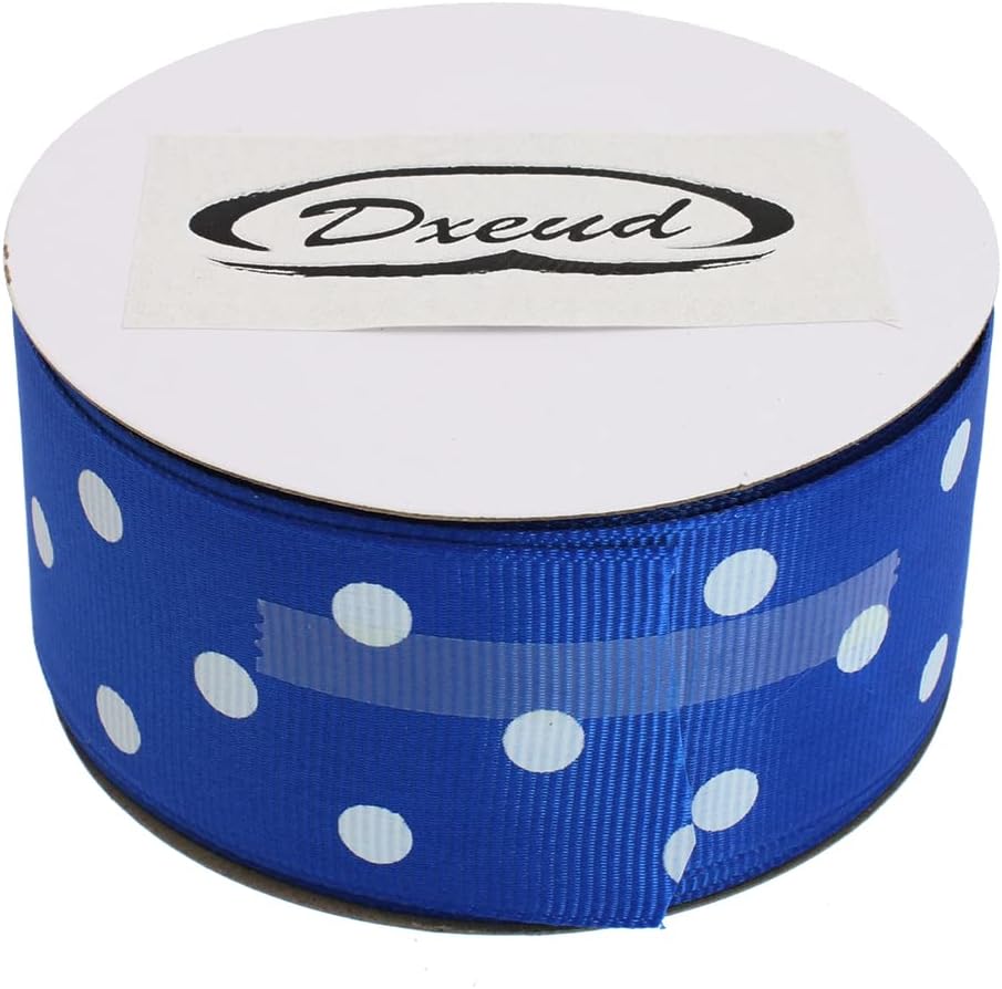 Polka Dot Grosgrain Ribbon 25 Yard Each Roll 100% Polyester (1/1-2", Royal Blue)
