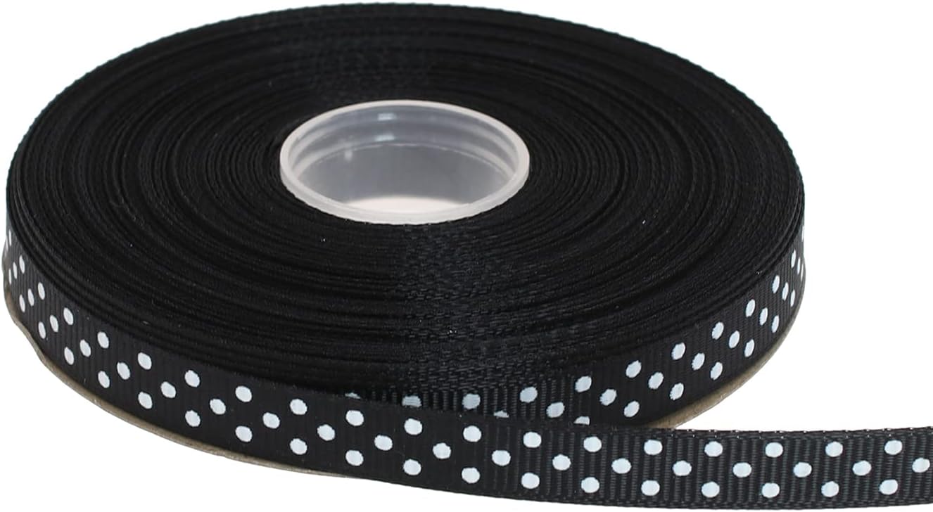 Polka Dot Grosgrain Ribbon 25 Yard Each Roll 100% Polyester (3/8", Black)