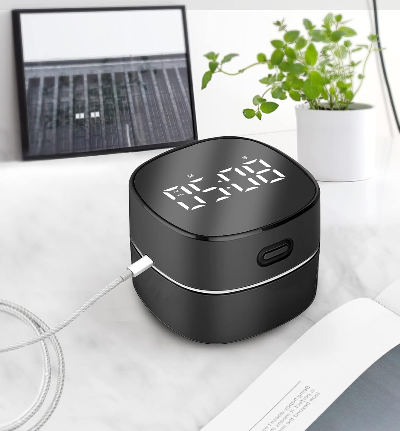 ODISTAR Counter Vacuum Cleaner,Mini Table dust Sweeper Energy with Digital Timer,Endurance up to 400 mins,360º Rotatable for Cleaning Rubber shavings,Crumbs Keyboard of Gifts for Kids(Black)