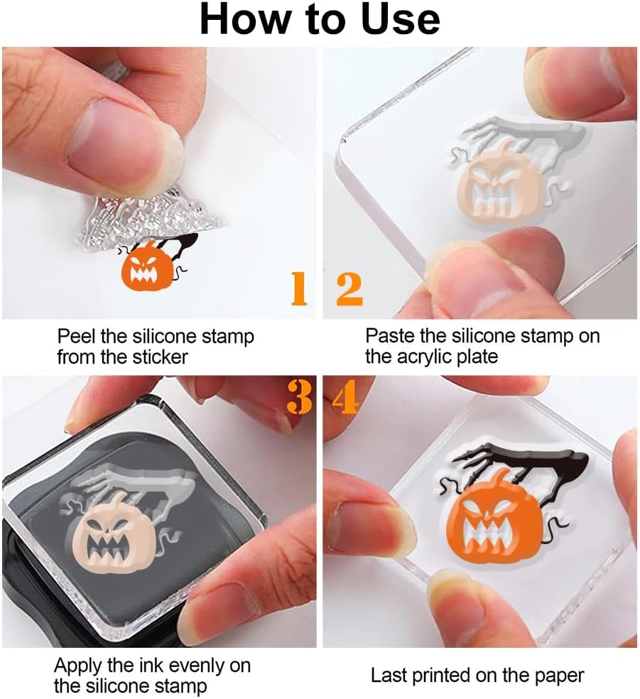 Halloween Words Clear Stamps for Card DIY Happy Halloween Alphabet Crow Bat Pumpkin Clear Stamps Halloween Creature Transparent Rubber Seal Stamps for Photo for Card Making Crafting DIY