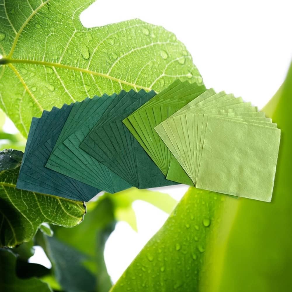50 Sheets 6 x 6 Inches Natural Fiber Mulberry paper Sheets Square Origami Paper Arts Folding Craft, Decoration Paper, Square Folding Paper for DIY Crafts (Green Tone, 6x6 Inch)