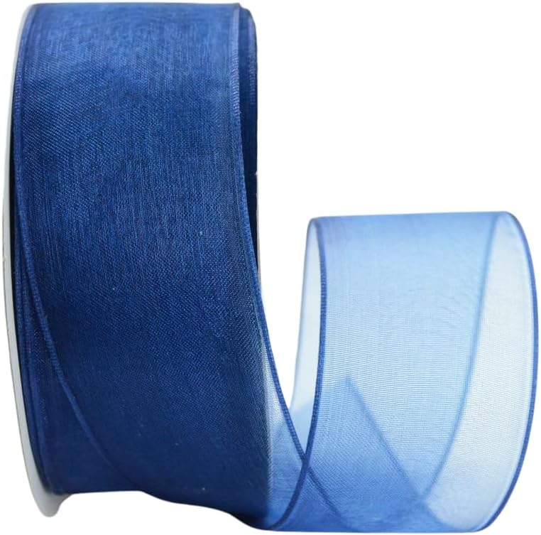 Ribbon Bazaar Sheer Organza Wired Ribbon - 100% Polyester Wire Edged Ribbon for Floral Decor, Table Arrangements, Apparel Embellishment & More - 2-1/2" Navy 50yd