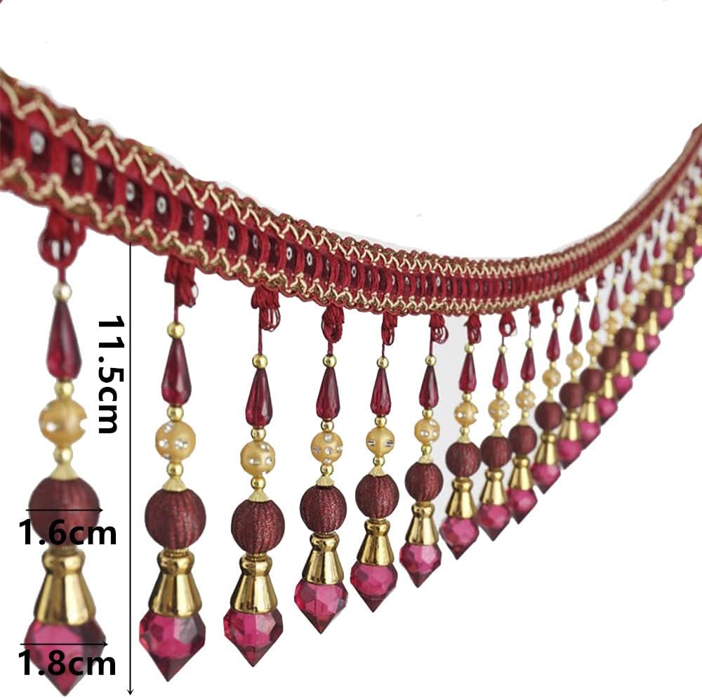 3yards Beading Fringe Trimming Long Beads Tassel Curtain Trim Ribbon Trim for Cover Edge Decorative (red)