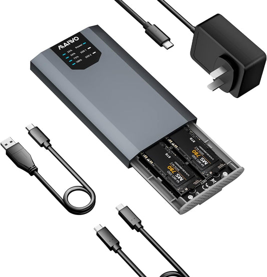 MAIWO Dual Bay M.2 SATA SSD Enclosure Cloner, USB3.1 Gen2 Type C 6Gbps B-Key/B+M Key Solid State Drive Reader for SSD Size 2230/2242/2260/2280