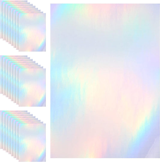 Outus 24 Sheets Holographic Sticker Paper Holographic Laminate Sheets Transparent Overlay Lamination Sticker Self Adhesive Vinyl Film A4 Size, 8.25 x 11.7 Inches(Laser Style)