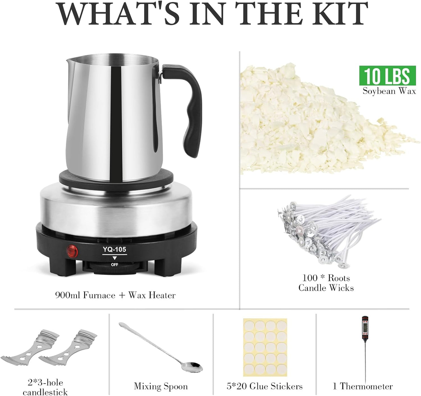 SAEUYVB Candle Making Kit with Wax Melter, Natural Candle Wax for Candle Making - DIY Candle Making Supplies, Including 10lbs Soy Wax, Melting Pot, Electric Stove,Candle Kit for Adults, Beginnner