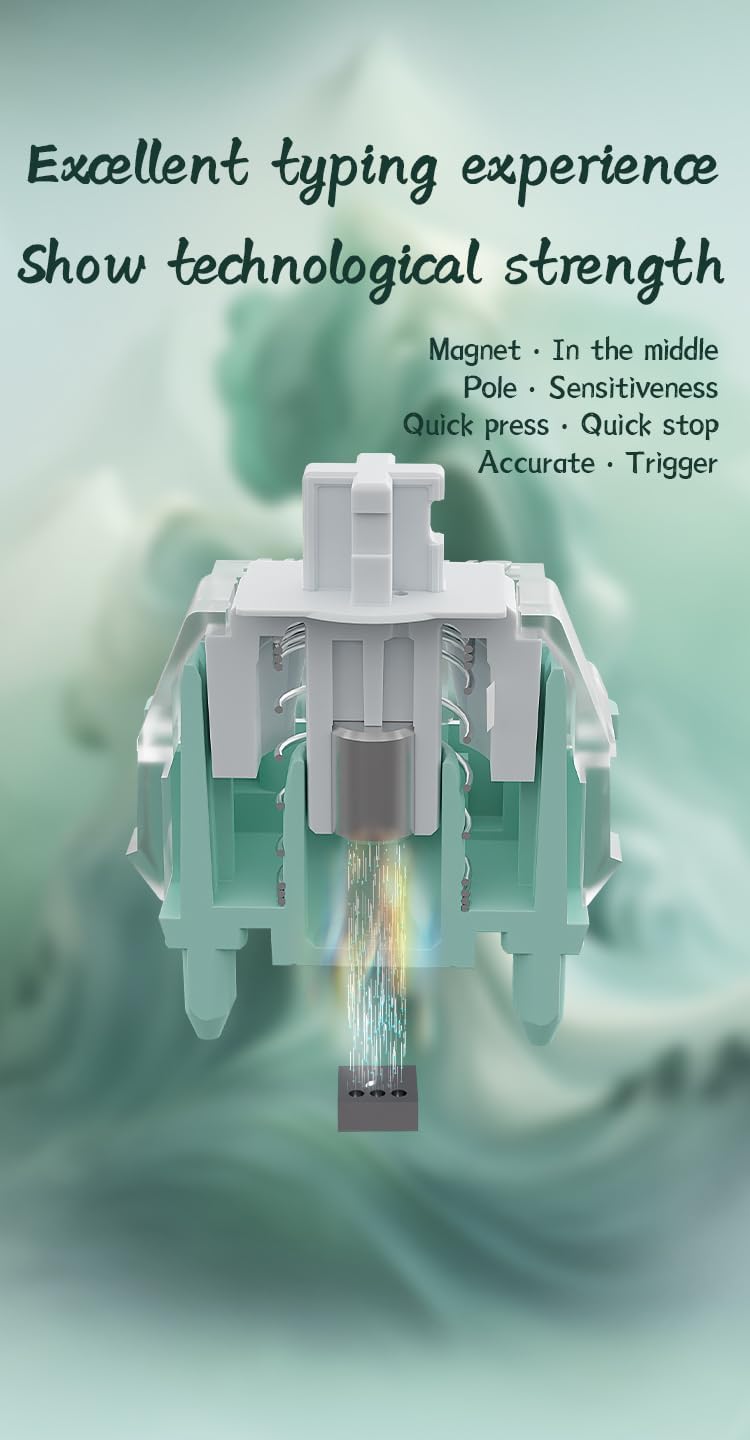 GATERON Magnetic Jade Keyboard Switches, Linear Factory Pre-lubed Freely Setting Pre-Travel Key Switches for Mechanical Keyboard(70PCS)