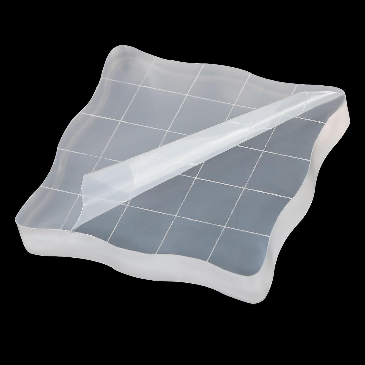 PATIKIL 2" x 2" Acrylic Stamp Block, Clear Stamping Block with Grid Lines Decorative Mounting Blocks Wave for Scrapbooking DIY Crafts Card Making