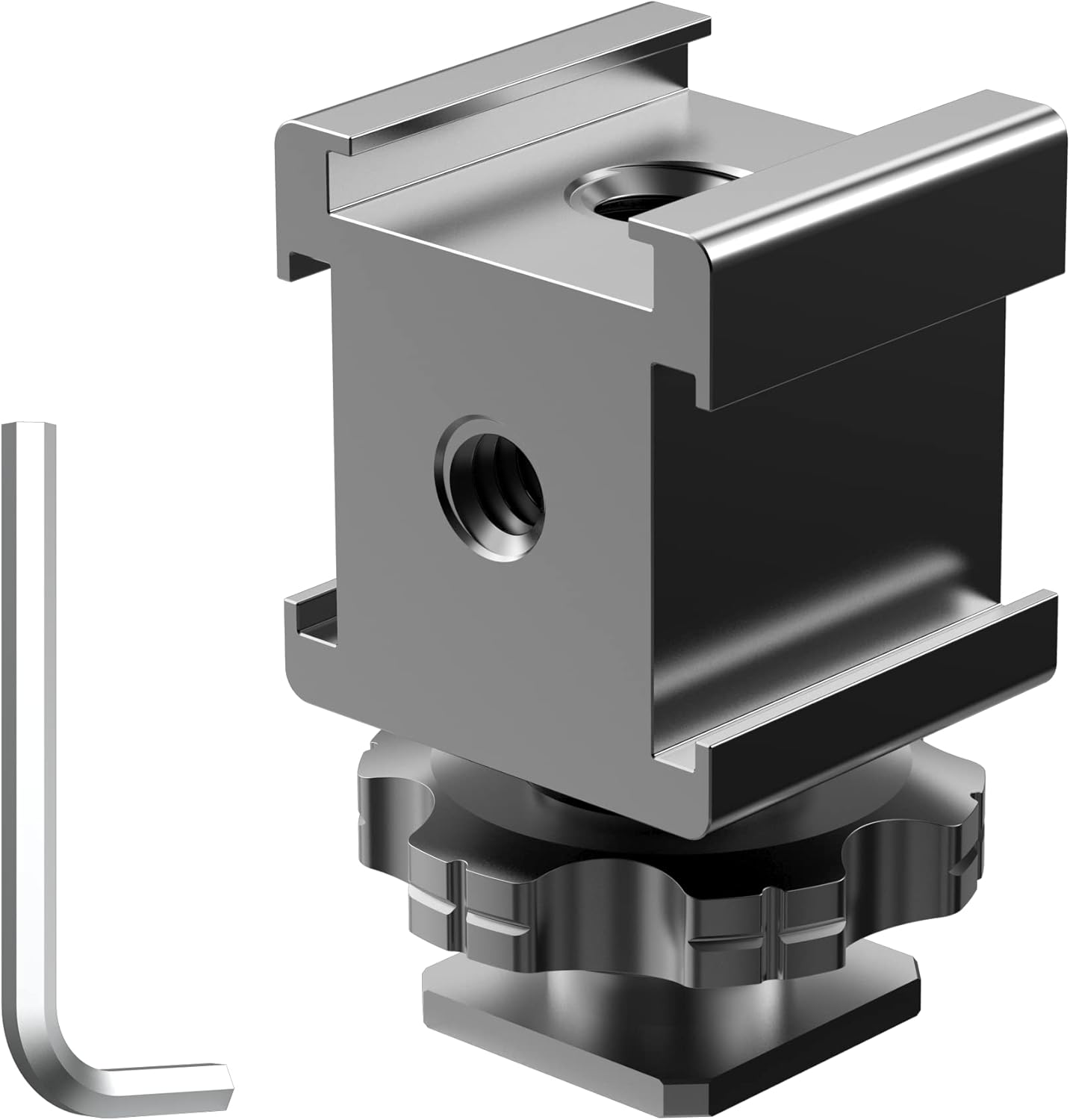 Triple Cold Shoe Mount Cold Shoe Adapter, 360 Degree Swivel Aluminum Camera Hot Shoe Extension Bracket with 3 Port Cold Shoe Mounts for Camera Cage Flash LED Light Monitor Microphone