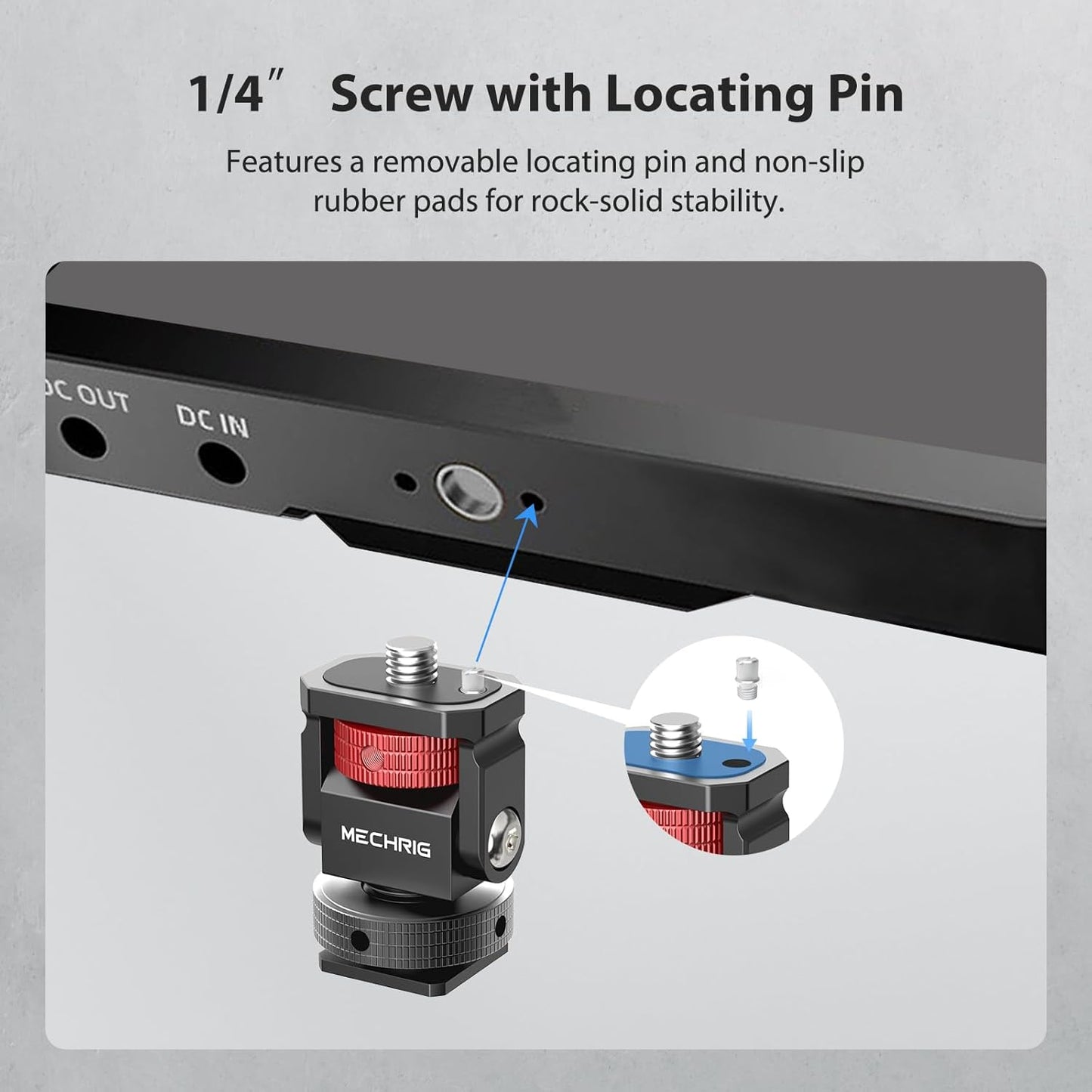 Mini Camera Monitor Mount with Cold Shoe, Aluminum Cold Shoe Mount Adapter with 1/4″ Screw for Monitor LED Light Mic, Field Monitor Holder 360° Swivel & 180° Tilt Damping (Without Knob 63143)