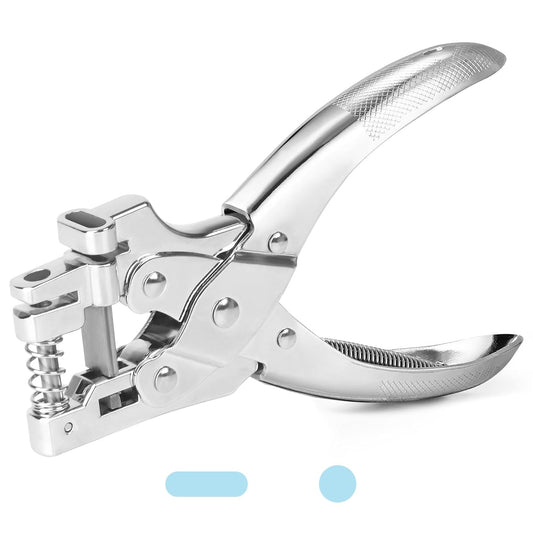 2 in 1 Badge Slot Hole Punch for ID Cards, Heavy Duty Hand Punch Metal Hole Puncher for PVC Material, Business Cards, Paper and Cardstock (5mm Round Hole &13mm X 3mm Slot Hole, Silver)