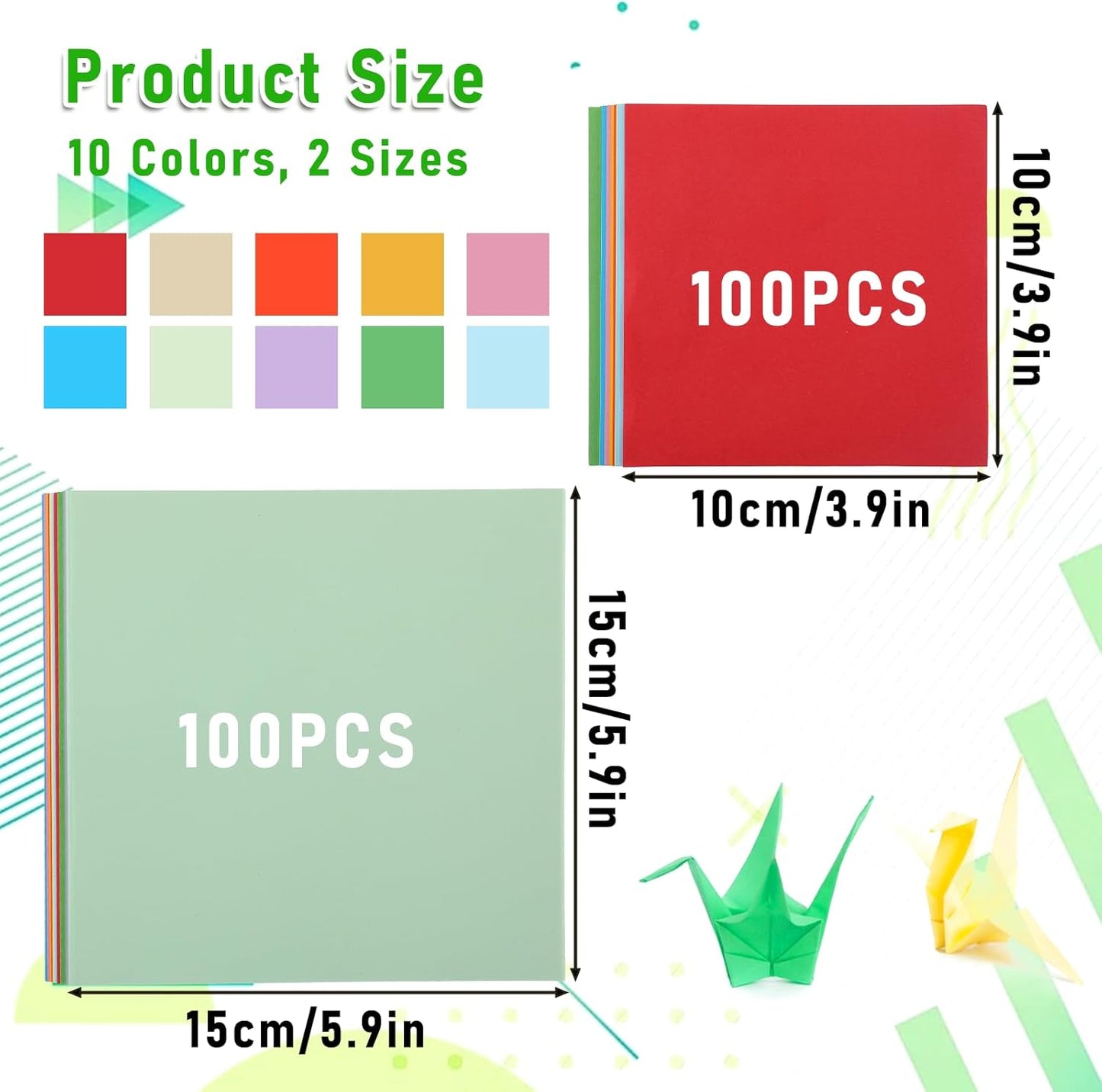 200 Pcs Origami Scrapbook, Paper Airplane Paper Double Sided Scrapbook Paper Origami 10x10 Origami 15x15 Square Mixed 10 Colors, Colored Construction Paper for Crafts and Art Folding