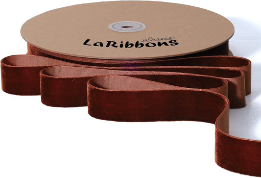 LaRibbons Thin Velvet Ribbon 1 Inch x 25 Yards, Copper Velvet Ribbon for Christmas Tree, Gift Wrapping, Wreath Bow, Outdoor Decoration