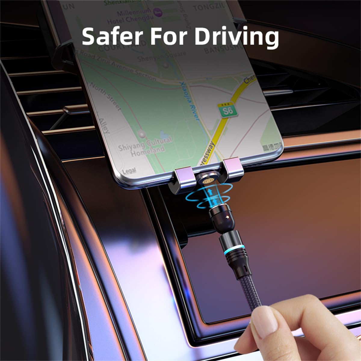 Magnetic Charging Cable (6-Pack,1.6+3.3+3.3+6.6+6.6+10ft) 540° Rotation Magnet Phone Charger USB C Cable 3A Fast Charging Magnetic Charger Cable with LED Light for Micro USB Type C Device