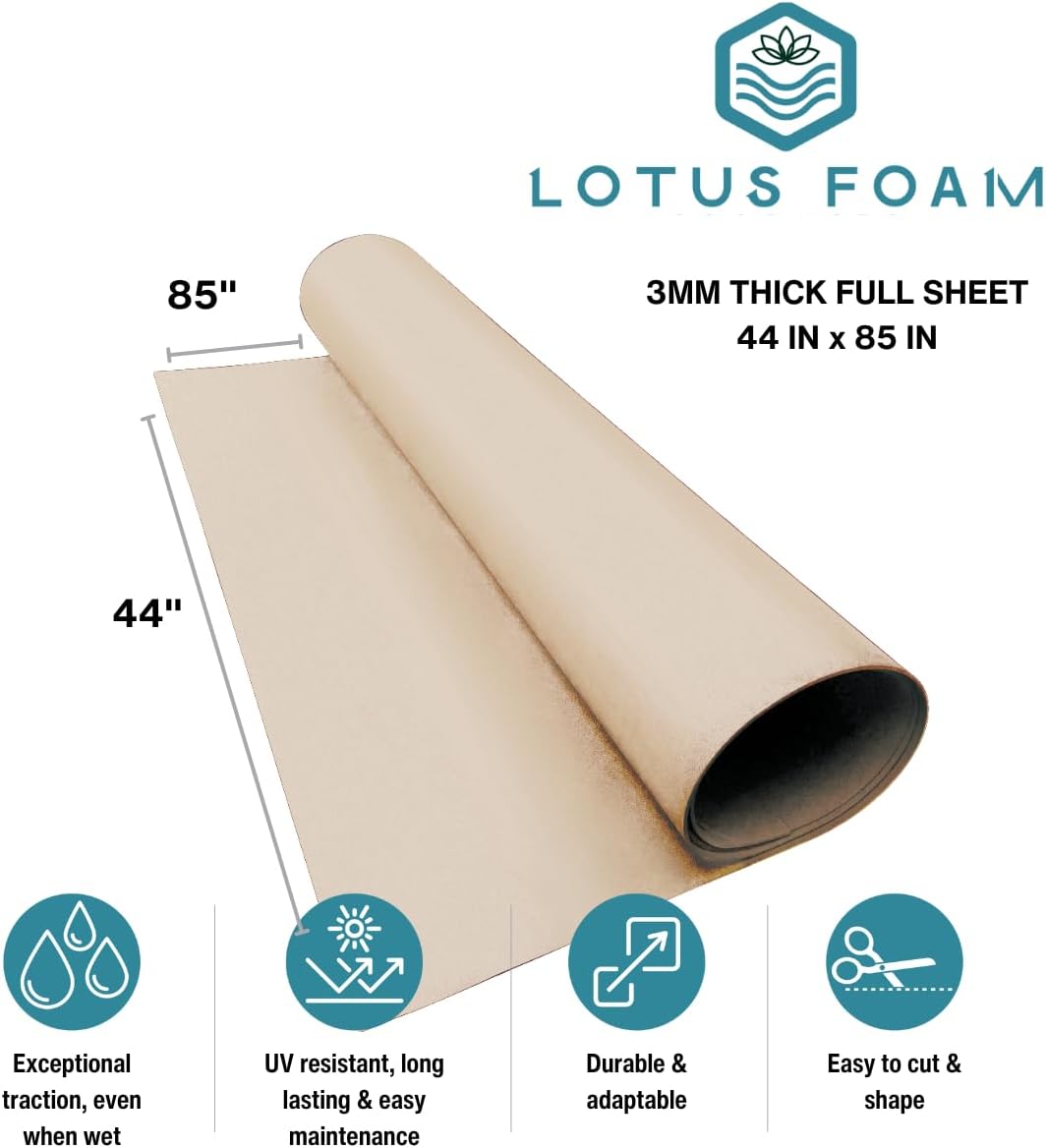 LotusFoam Large 3mm EVA Foam Sheet - 44"x 85" High Density Foam 130 kg/m3 for Cosplay, Costumes, Crafts, Flooring, Outdoor Use - 35 Colors (Sandstone) - Sandstone