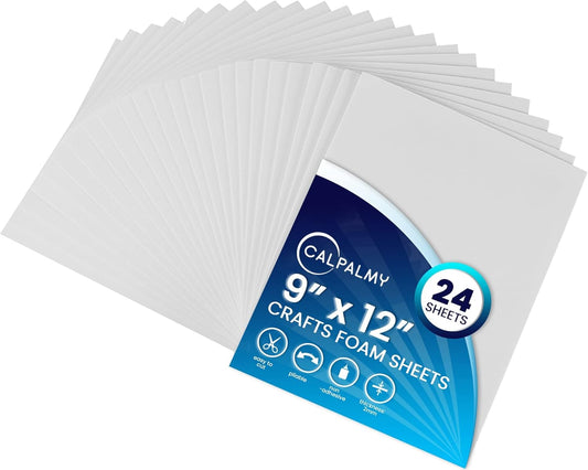 24 Ct Sheets White EVA Cosplay Foam in 9” x 12’’ Sheets; High Density Thick Foam 85 kg/m³, 2mm (1/12”); Great for Costumes, Props, Armor, Masks, Arts and Crafts Projects