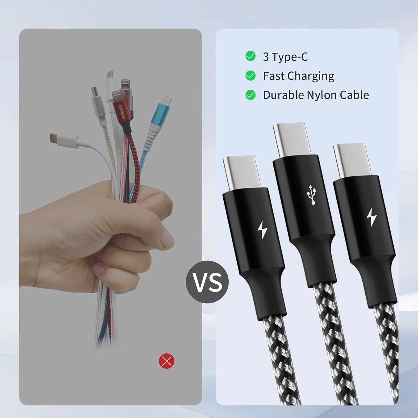 Multi Charging Cable,USB C Splitter Cable,3 in 1 Fast Charging Cord with 3 Type-C Port for iPhone 17 16 Pro Max Galaxy S23 S22 S10 Note 20 Cell Phones Tablets and More,1Pack 5FT