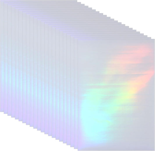 PATIKIL 8.3x5.8" Holographic Sticker Paper, 20Sheets A5 Polypropylene Self-adhesive Transparent Waterproof Laminate Overlay Film for Photo Cards Scrapbook Decorations, Laser