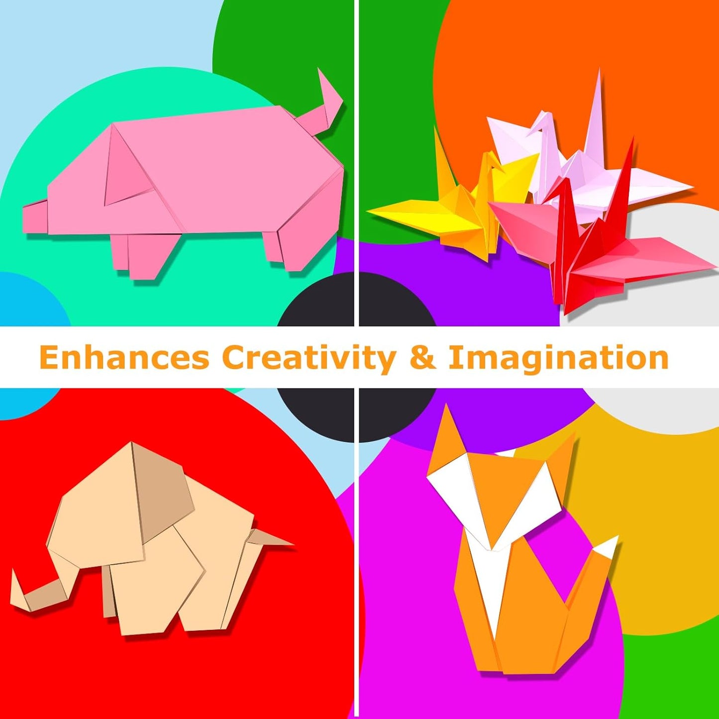 Origami Paper 300 Sheets, 20x20 cm/8 Inch Large Double Sided, 200 Sheets 20 Colors Origami Paper and 100pcs Self-adhesive Wiggle Eyes Sets for Kids DIY School Arts Crafts Adults