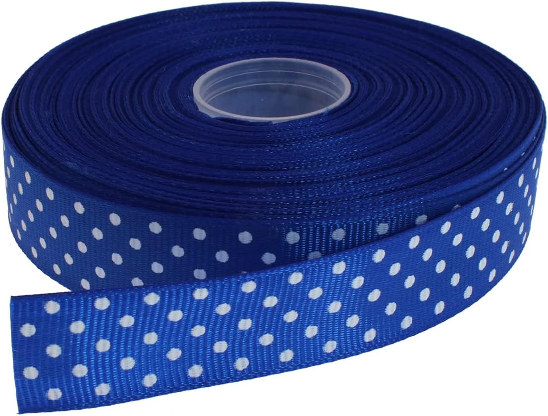 Polka Dot Grosgrain Ribbon 25 Yard Each Roll 100% Polyester (3/4", Royal Blue)