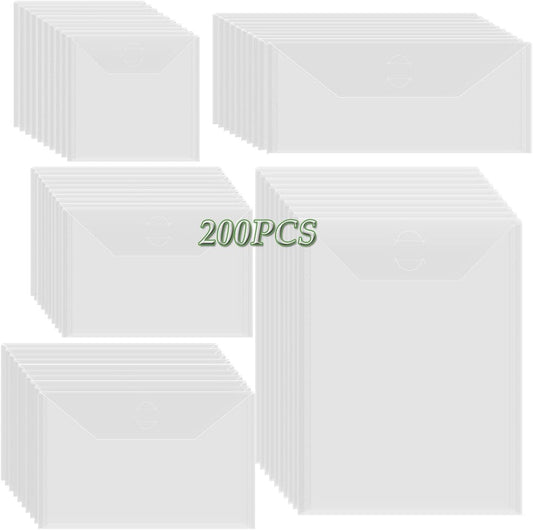 BAOFALI 200 Pcs/Set 5 Sizes Clear Stamp and Die Storage Pockets, Stamp Storage Bags, Plastic Envelopes, Scrapbooking Storage Die Cuts for Stencil Storage Card Making Cutting Dies