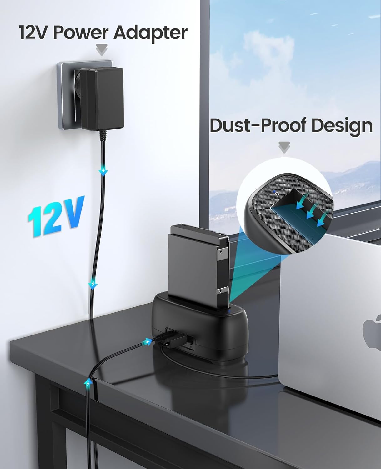 ORICO External Hard Drive Docking Station for 2.5/3.5 Inch HDD SSD USB 3.0 to SATA Hard Drive Dock Up to 22TB Support UASP 12V Power Adapter Supply-DD18