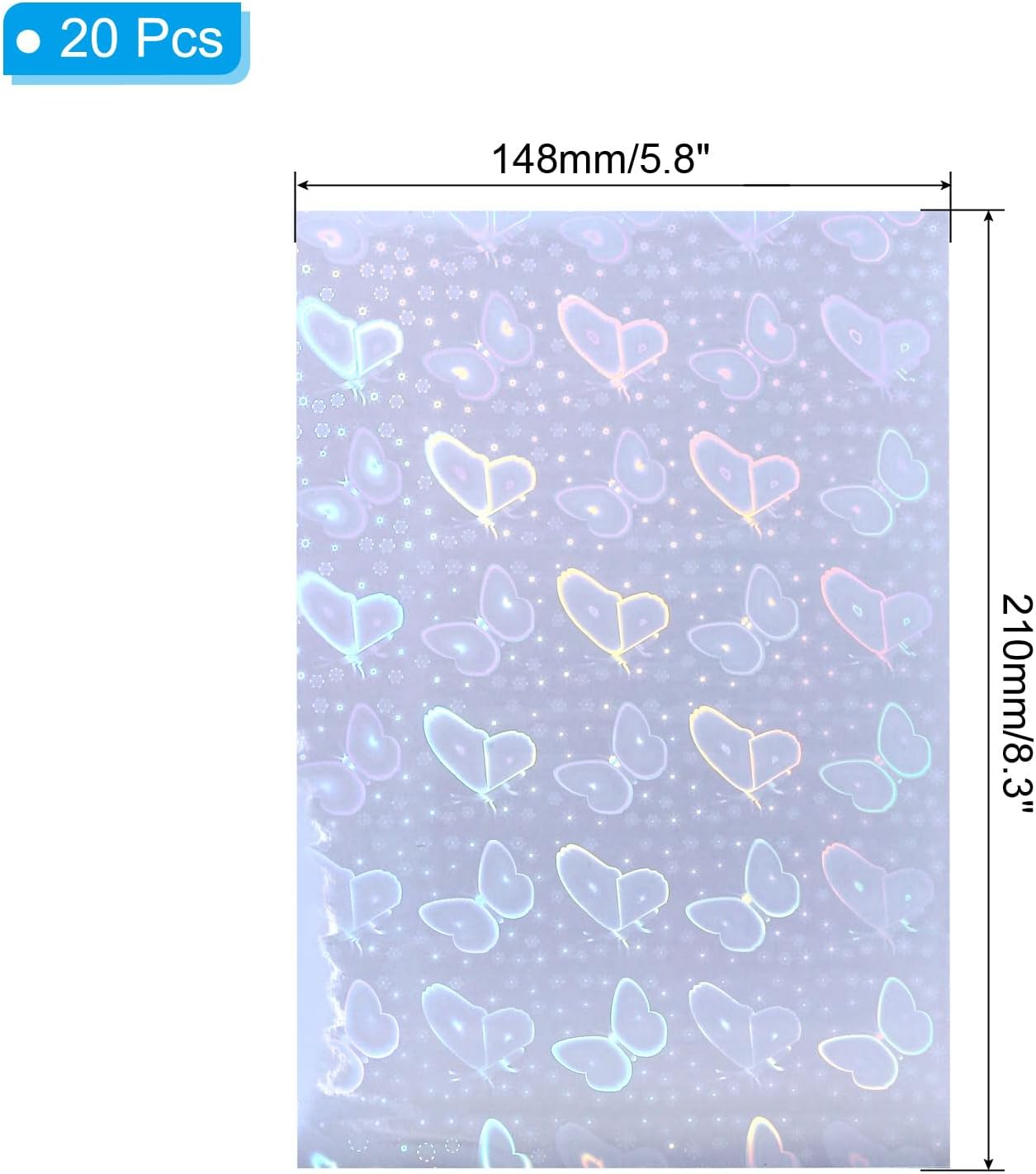 PATIKIL 8.3x5.8" Holographic Sticker Paper, 20Sheets A5 Polypropylene Self-Adhesive Transparent Waterproof Laminate Overlay Film for Photo Cards Scrapbook Decorations, Butterfly
