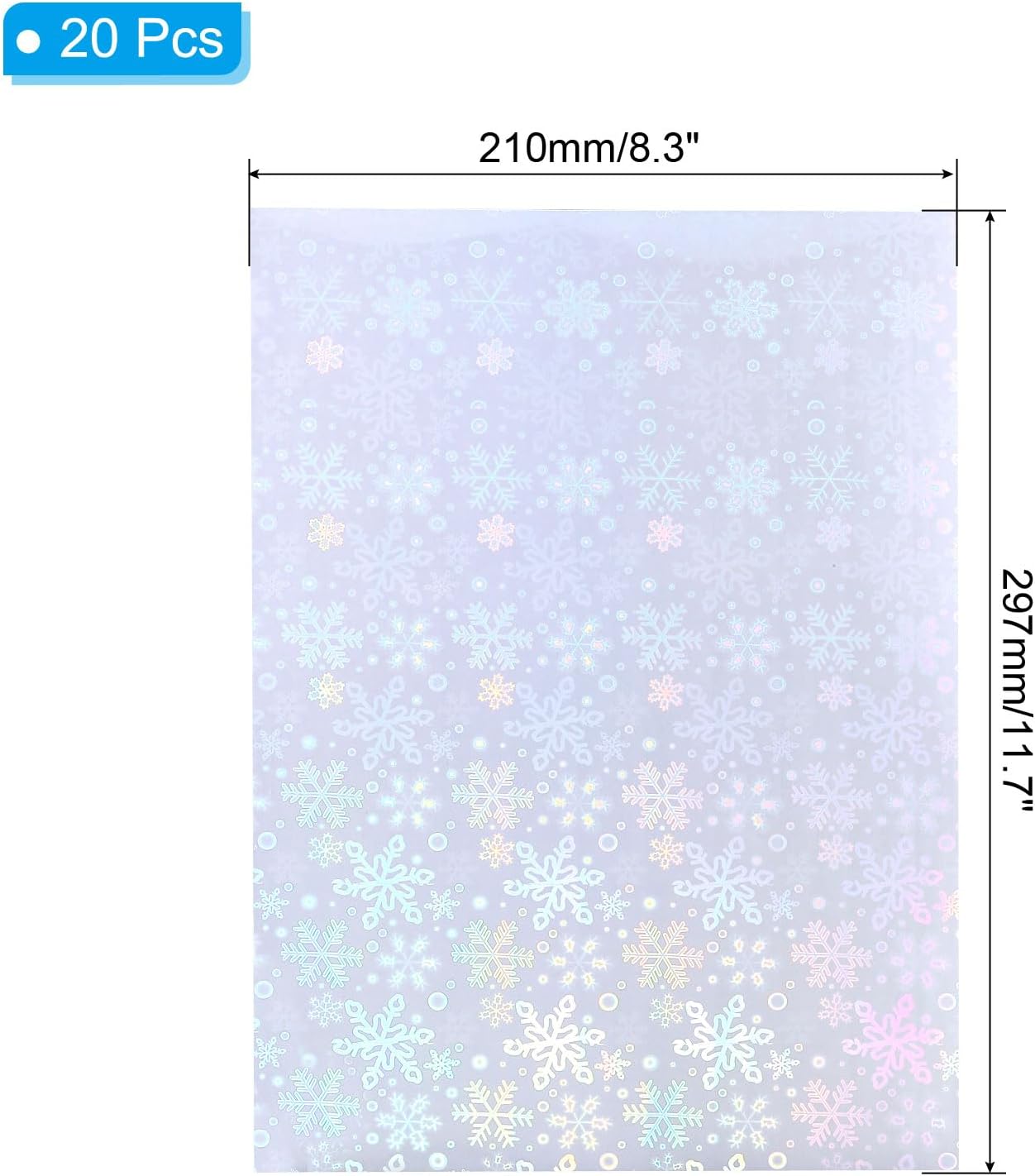 PATIKIL 11.7x8.3" Holographic Sticker Paper, 20Sheets A4 Polypropylene Self-adhesive Transparent Waterproof Laminate Overlay Film for Photo Cards Scrapbook Decorations, Snowflake
