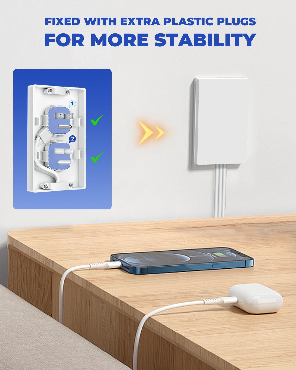 Saker Outlet Concealer Power Strip | 10ft Flat Plug Extension Cord with 3 Outlets,1625W | Universal Size Baby Proof Outlet Cover Extension Cord for Kitchen, Home and Office(10ft)