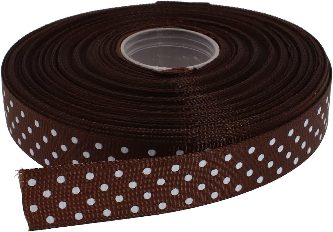Polka Dot Grosgrain Ribbon 25 Yard Each Roll 100% Polyester (5/8", Coffee)