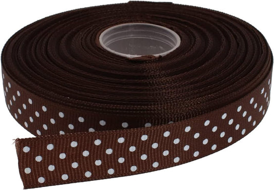 Polka Dot Grosgrain Ribbon 25 Yard Each Roll 100% Polyester (5/8", Coffee)