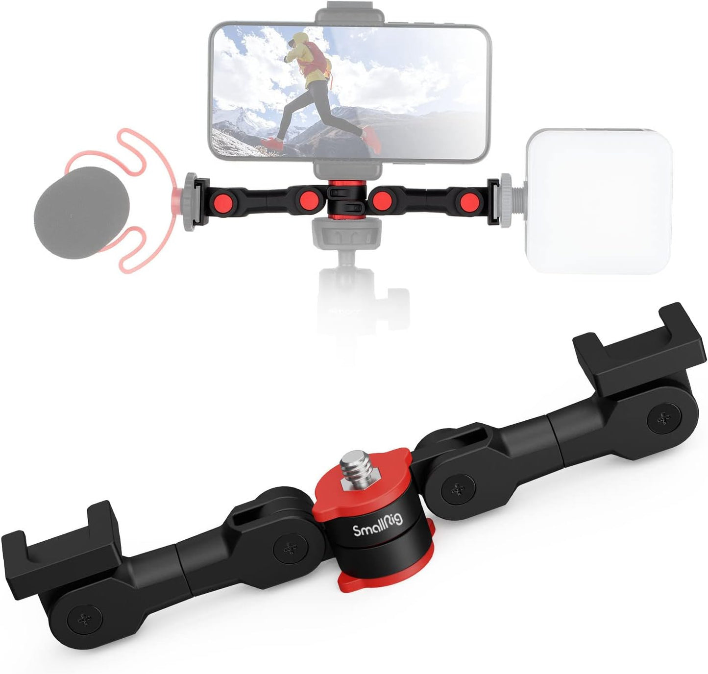 Dual Cold Shoe Mount by SmallRig, Extension Bar Universal Cold Shoe Adapter with 1/4" Thread Holes, for Microphone,Led Video Light, Audio Recorder Monitors-3483B