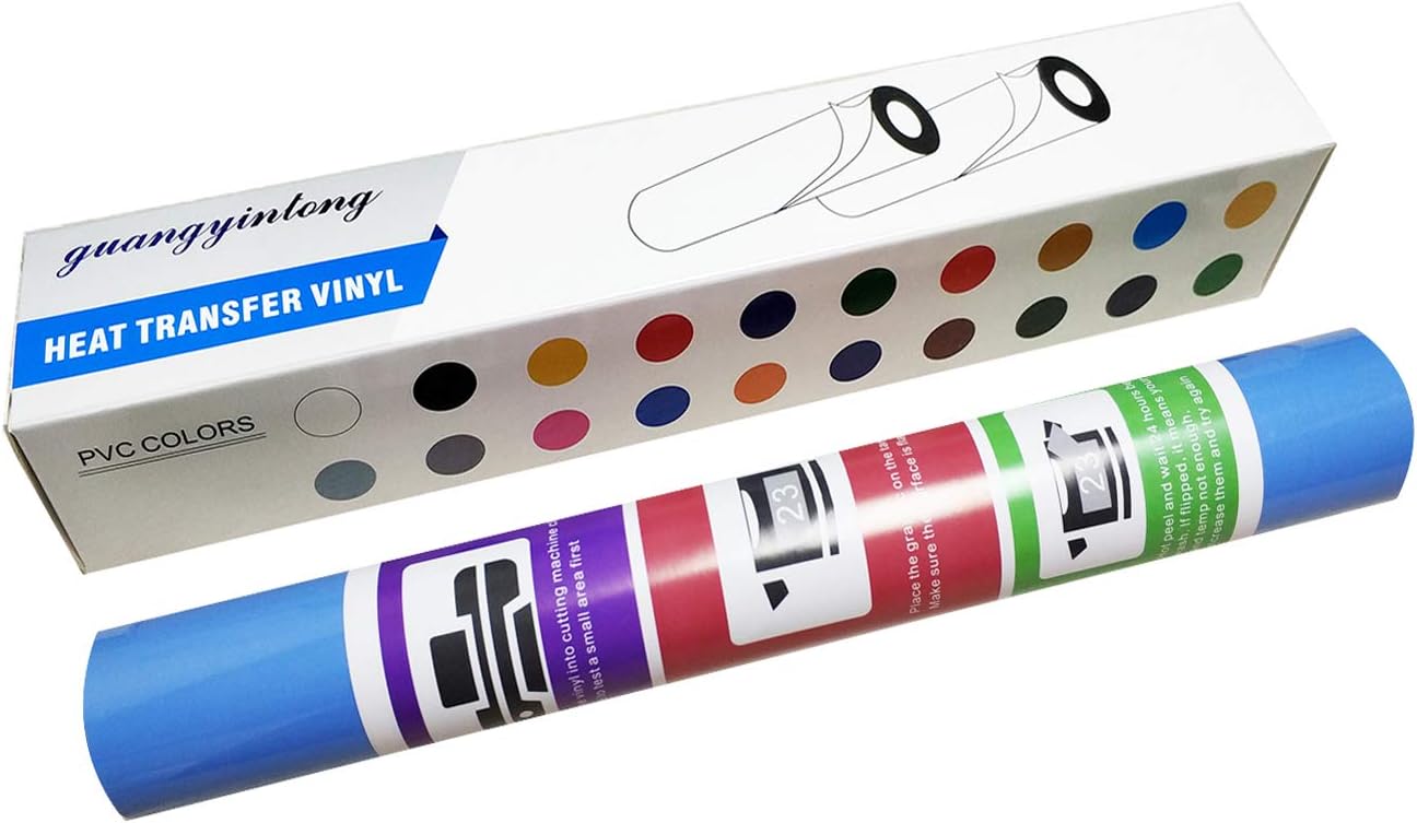 Guangyintong Heat Transfer Vinyl Matte Sky Blue HTV Rolls, 12" x 10ft - Easy Cut & Weed HTV Vinyl for All Cutter Machines, Iron On for T-Shirts, DIY Designs