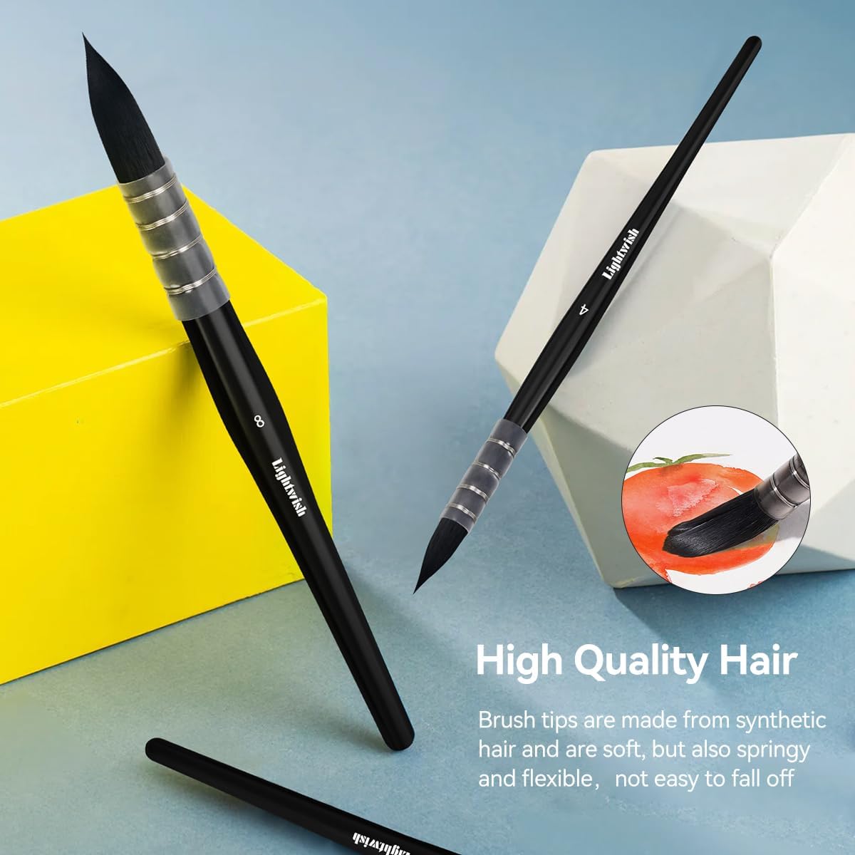 Lightwish Watercolor Brushes Set, Synthetic Squirrel Hair Paint Brushes Kit :#2#4#6#8 for Artists, Adults, and Hobbists, Pointed Round Mop Brush for Watercolor, Gouache,4 Pcs