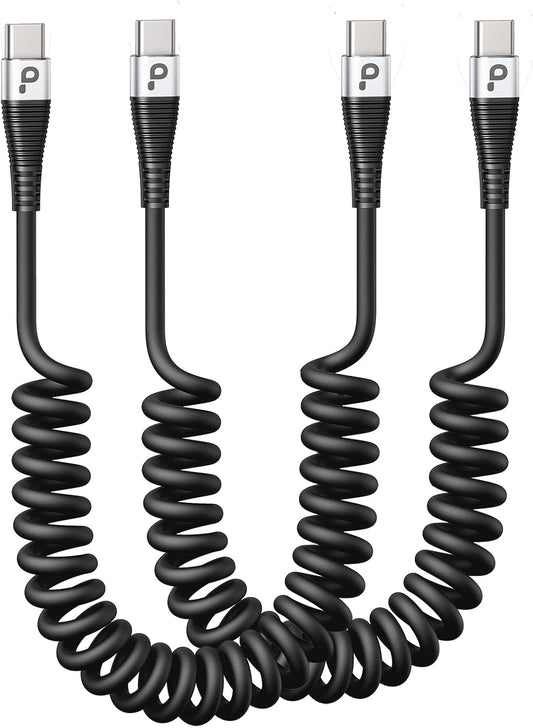 USB C to C Charger Cable [2-Pack 3FT], Coiled USB-C Cable for Car, Type C Fast Charging USBC to USBC Cable for iPhone 17/16/15/15 Pro/15 Plus/15 Pro Max/Samsung Galaxy S23 More USB C Devices