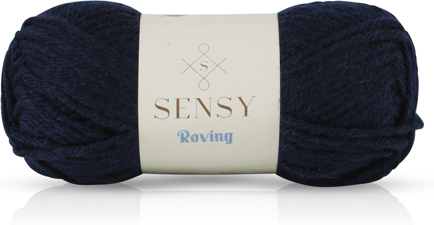 Sensy Roving Yarn, 3.5 oz, 132 Yards, Gauge 5 Bulky (Navy Blue)