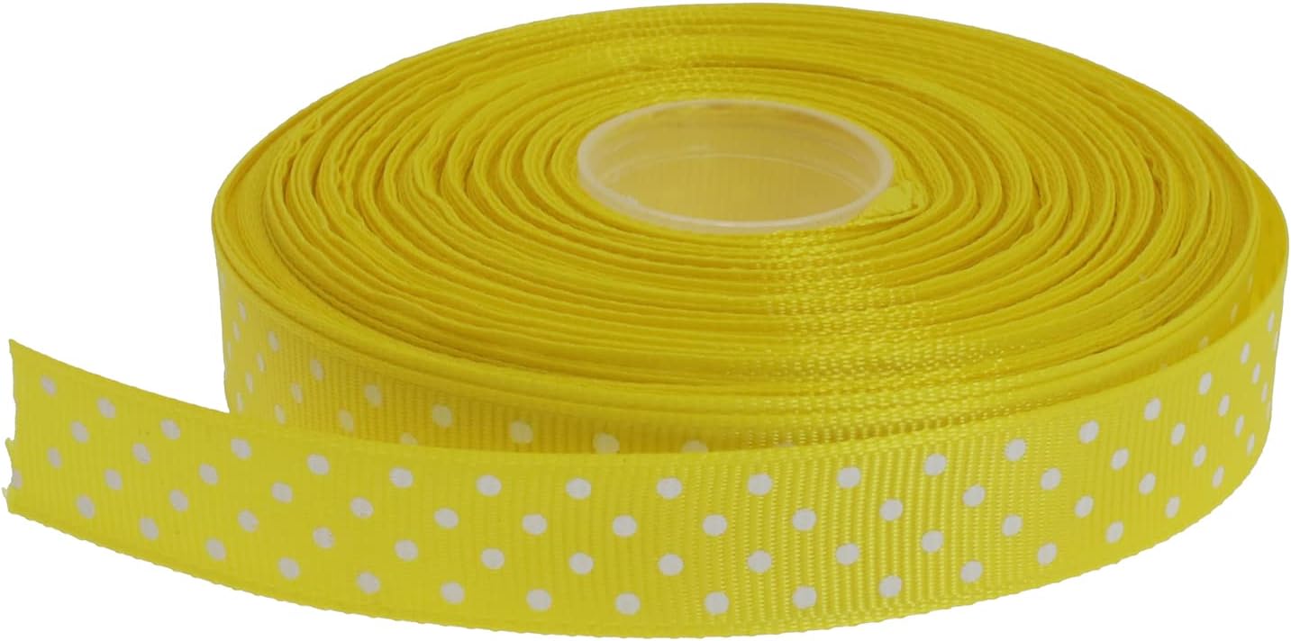 Polka Dot Grosgrain Ribbon 25 Yard Each Roll 100% Polyester (5/8", Yellow)