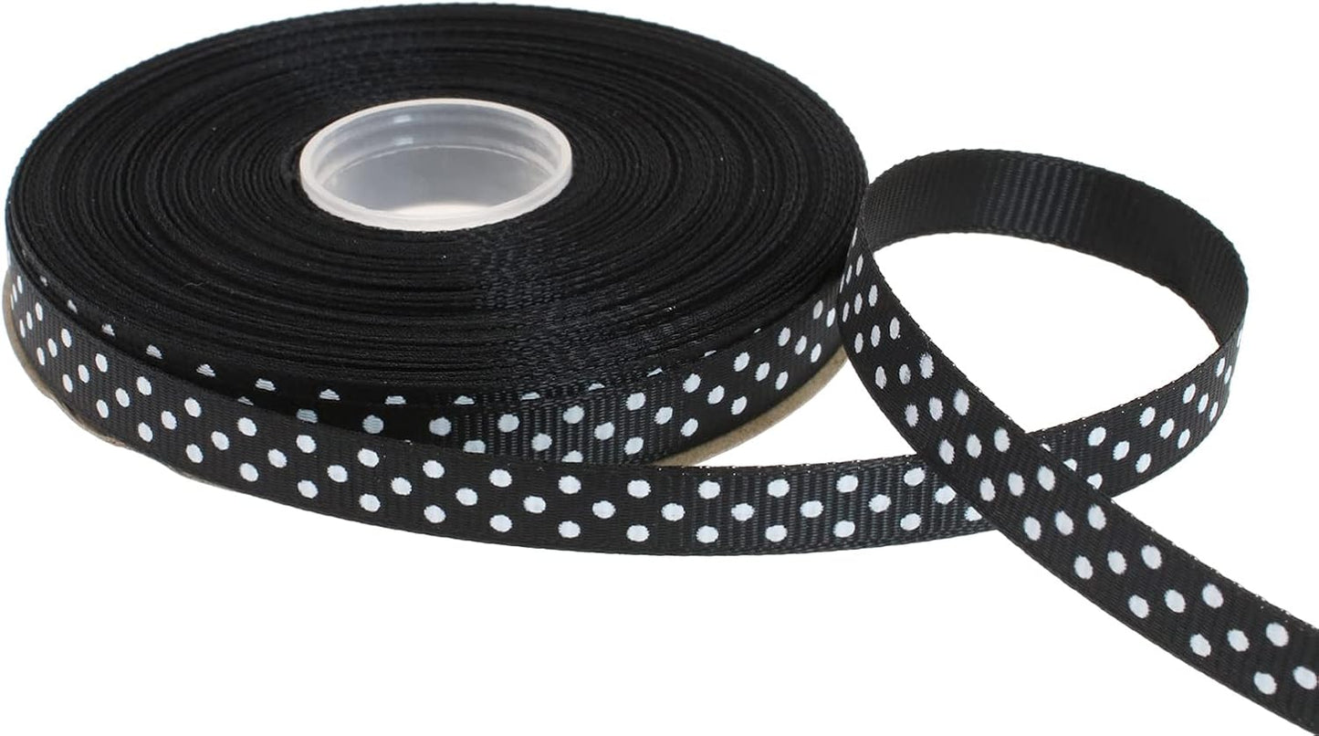 Polka Dot Grosgrain Ribbon 25 Yard Each Roll 100% Polyester (3/8", Black)