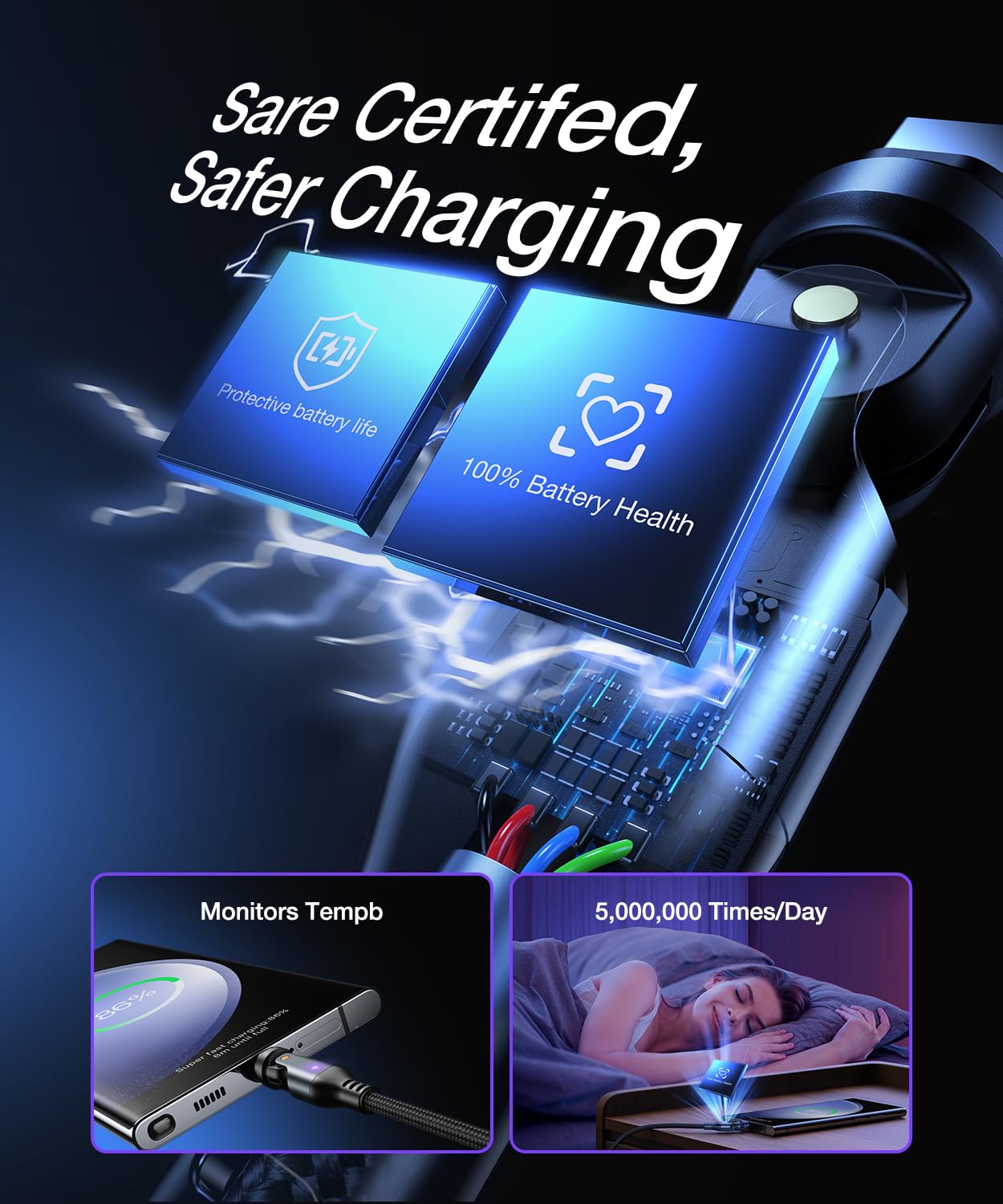 A.S Gen3 USBC Magnetic Charging Cable 240W (2Pack, 3.3ft/6ft), 9Pin USB C to USB C Magnet Charger Cable/360&180 Rotation Magnetic Phone Charger Data Cable for Phone 15/Samsung/M-Book/Pad Series