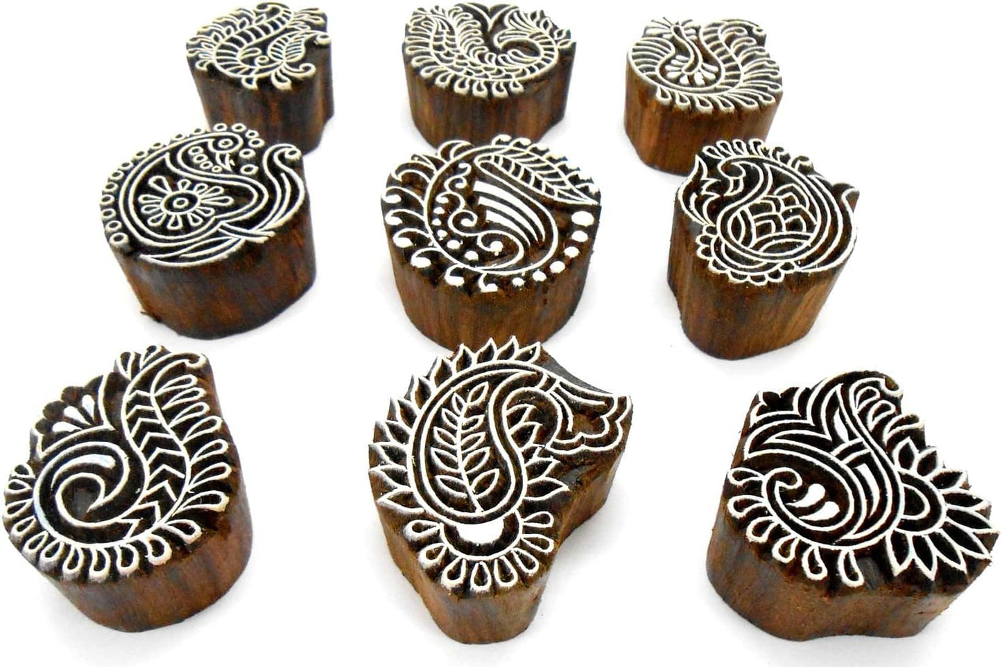 Crafts of India Stylish Paisley Wooden Blocks for Stamping, Block Printing on Textiles, Pottery Crafts,Henna, Scrapbooking, Wall Painting (Set of 9)